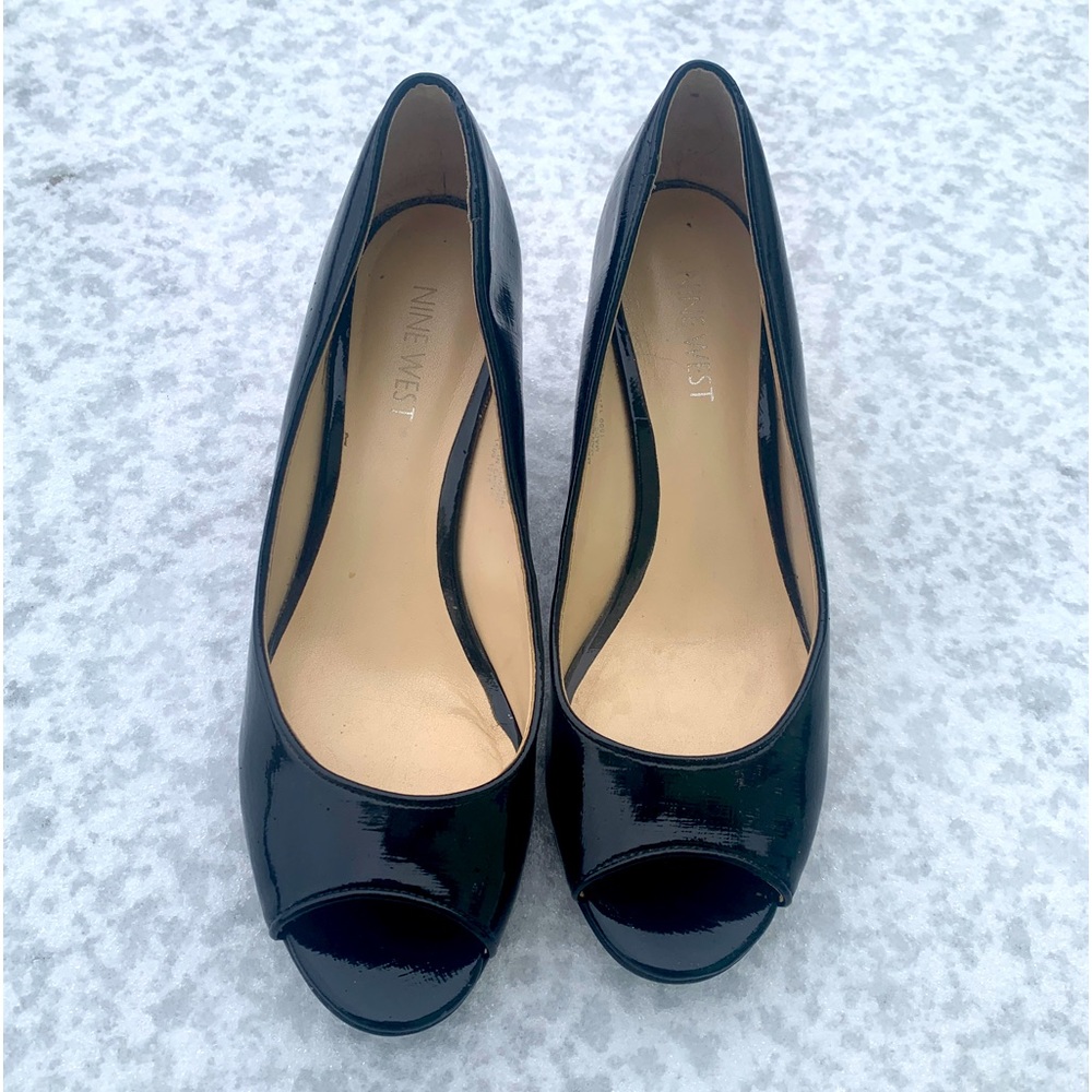 Nine West patent peep toe wedges